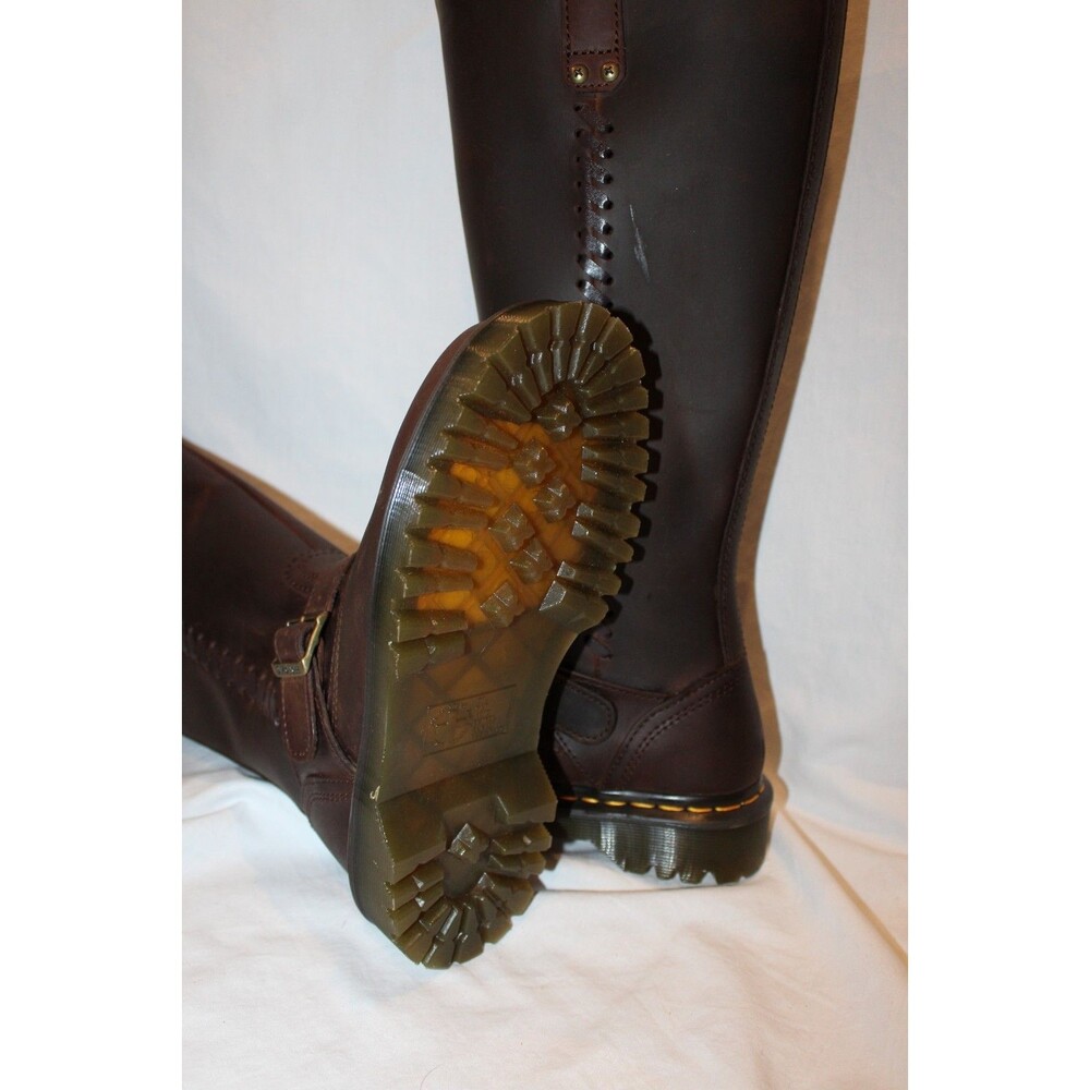 DR. MARTENS ANISTONE CRAZY HORSE BROWN KNEE HIGH LEATHER BIKER BOOTS $290 US 6 - Picture 11 of 11